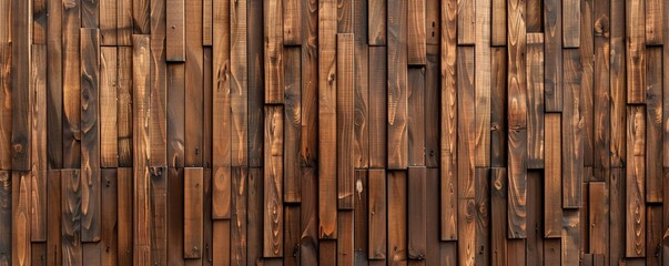Poster - Beautiful rustic wooden wall background made of dark brown wood paneling