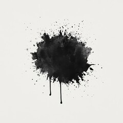 Poster - Abstract Black Paint Splatter with Drips on White Background - Expressive Ink Blot for Modern Art