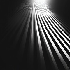 Poster - Black and White Abstract of Parallel Lines Converging with Shining Light - Modern and Minimalist Visual