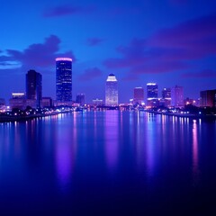 Poster - Night Lights of the City: A Stunning Skyline Reflected in Tranquil Water