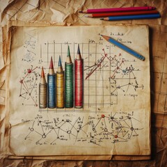 Poster - Vintage Pencil Chart Analysis: A Colorful Look at Data Visualization & Scientific Exploration