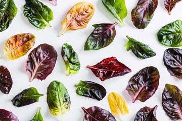 Aufkleber - Creative food pattern with colorful chard leaves on white background