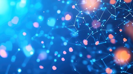 Poster - A vibrant digital background featuring networks of glowing dots and lines, intertwined with heart shapes, creating a lively and engaging atmosphere, health info records management.