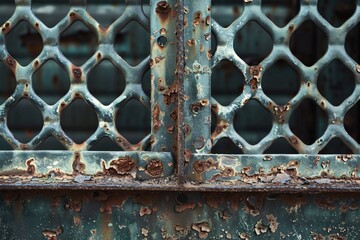 Poster - Old rusty metal grate with peeling paint showing signs of corrosion and wear