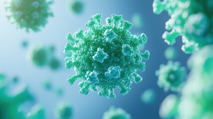 Poster - Microscopic cancer cell concept. Microscopic view of a virus in vibrant colors and intricate detail.