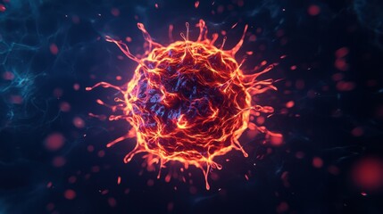 Poster - Microscopic cancer cell concept. Microscopic view of a virus with vibrant colors and dynamic structure.