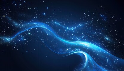 Wall Mural - Abstract blue flowing light streaks with shimmering particles