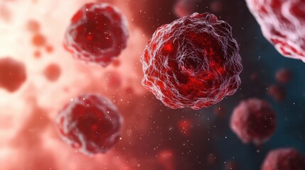 Poster - Microscopic cancer cell concept. Abstract depiction of cells in a scientific background.