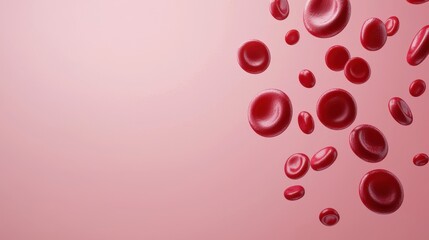 Poster - Microscopic cancer cell concept. Red blood cells floating on a soft pink background.