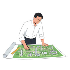 Poster - Architect working on detailed building plan in flat vector art
