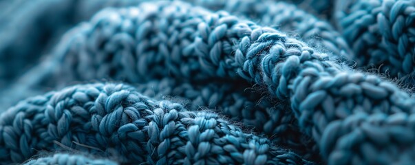 Poster - Abstract wavy pattern in blue wool, ideal for winter, fashion, and crafts backgrounds
