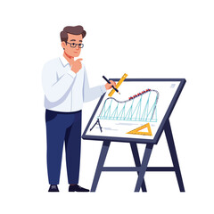 Poster - Engineer analyzing roller coaster design in flat style vector art
