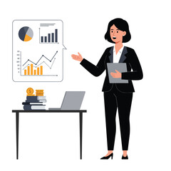 Poster - Businesswoman presenting financial data in minimal style vector art