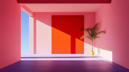 Aufkleber - Geometric Harmony: Modern Interior: Captivating architectural composition. Light and shadow dance across a vibrantly colored interior.