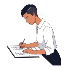 Poster - Person sketching designs in a notebook with minimal style vector art