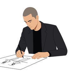 Poster - Designer sketching fashion illustrations in a minimal style vector art