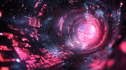 Poster - Futuristic tunnel filled with vibrant digital data and neon lights