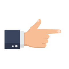 Poster - Hand gesture pointing right in flat design with clean lines and color palette vector illustration