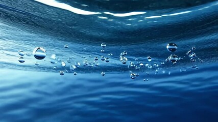 Poster - Close-Up View of Bubbles Rising in Clear Water with Light Reflections and Beautiful Blue Tones Creating a Serene and Refreshing Atmosphere