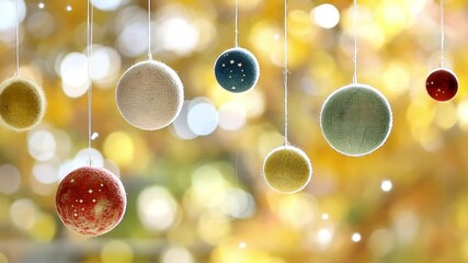 Poster - colorful decorative eggs hanging gracefully against a blurred golden autumn backdrop creating a warm