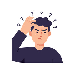 Poster - Confused man with question marks in a flat design style vector illustration