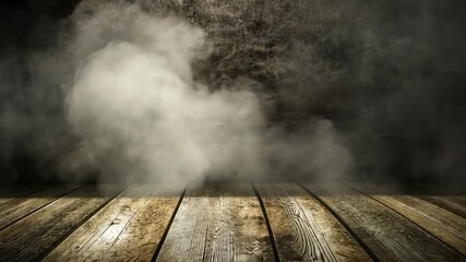 Poster - Textured wooden floor with smoky gray background creating a dramatic atmosphere for photography or creative design projects