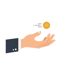 Poster - Hand tossing a coin in a flat and minimal style vector illustration
