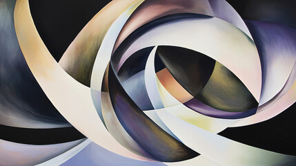 Poster - Intricate spiral design depicted through layered angular and circular forms creating a captivating visual experience on canvas.