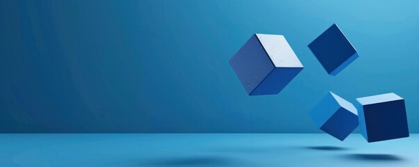 Poster - blue square cube floating modern in the air motion backgrounds colours three-dimensional visual cyan