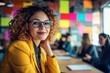 © happy - Stylish businesswoman in colorful boardroom engaged in creative teamwork