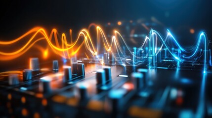 Poster - Dynamic sound waves digital studio abstract imagery high-tech environment close-up view audio visualization