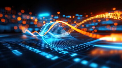 Leinwandbilder - Dynamic digital waves illustrating data flow virtual space abstract design futuristic environment close-up perspective
