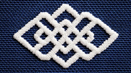 Poster - Minimalist Thai Weave Design, elegant cross-stitch symbols on a rich indigo background, clean lines and ample copy-space, perfect for modern branding or artistic applications
