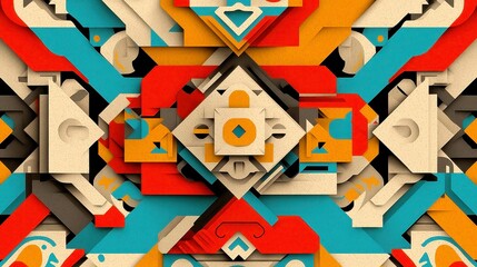 Poster - Thai ethnic pattern in pixel art, vibrant 2D grid layout, intricate line art design, ideal for digital projects, modern reinterpretation of traditional motifs, minimalistic style
