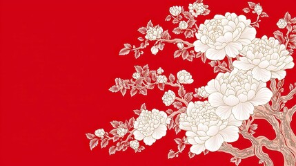 Poster - Thai textile art featuring Sukhothai-style motifs, intricate historic floral designs with ample copy-space, elegant, minimalistic vector line art