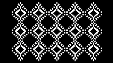 Poster - Monochrome Thai Textile Elegance, minimalistic and intricate woven design showcasing a unique black and white pattern, ideal for creative projects needing stylish backgrounds.