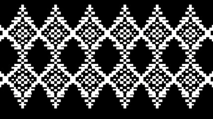 Poster - Monochrome Thai Textile Pattern, minimalistic and intricate woven design, elegant simplicity, suitable for various applications, featuring ample copy-space for customization