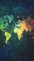 Aufkleber - World map showing interconnected global network and data flow