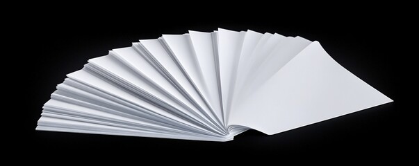 Aufkleber - Stack of blank white paper sheets forming a fan on black background