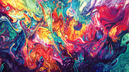 Poster - Eye-catching colorful abstract painting, illustrating a beautiful fusion of bright colors and shapes that captivate the viewer and spark creativity.