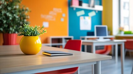 Aufkleber - Modern classroom decor featuring vibrant colors and natural elements