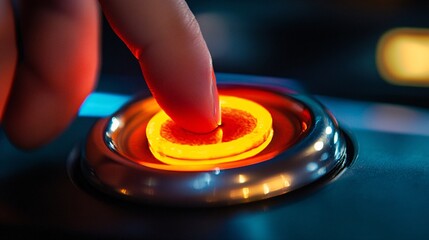 Poster - Finger pushing glowing button activating futuristic technology