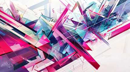 Poster - Vibrant colorful abstract design comprising geometric shapes interspersed with lines for a dynamic and engaging visual presentation.