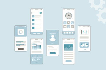 ui, ux, gui screenshot kit. shopping app design template for mobile apps. responsive website wirefra