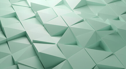 Poster - Abstract Geometric Background with Pale Green Triangles in Low Poly Style
