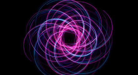 Poster - Abstract Swirling Light Pattern with Pink and Blue Glowing Effects on Black Background