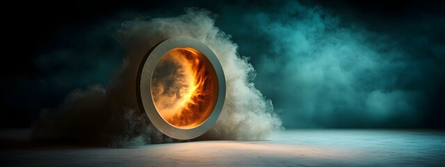 Poster - A 3D rendered image of a futuristic spectrometer instrument measuring and visualizing the frequencies and energies of cosmic ray particle collisions in the atmosphere