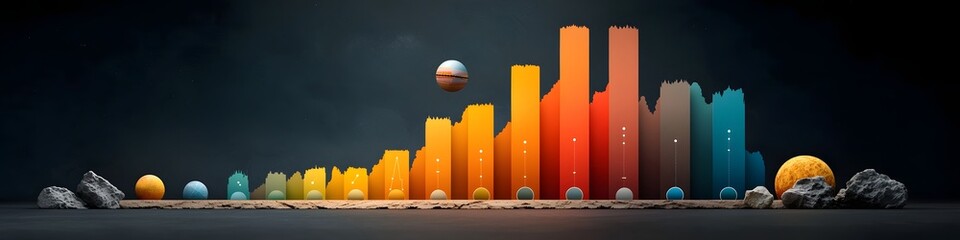 Poster - a 3d rendered infographic showing the frequency allocation for different satellite communication ban