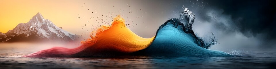 Poster - A captivating surreal landscape depicting the dynamic transformation of wave energy with vibrant colors dramatic lighting and a sense of mystery and awe