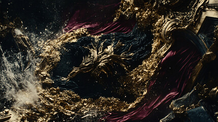 Poster - Stunning gold and black crystalline fragments forming an abstract composition with unique textures and intriguing patterns across a surface.